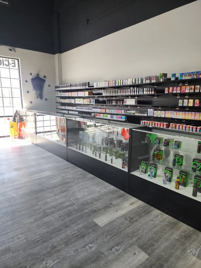 Vaporesso kits along the counter