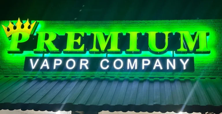 Premium Vapor Company sign after dark